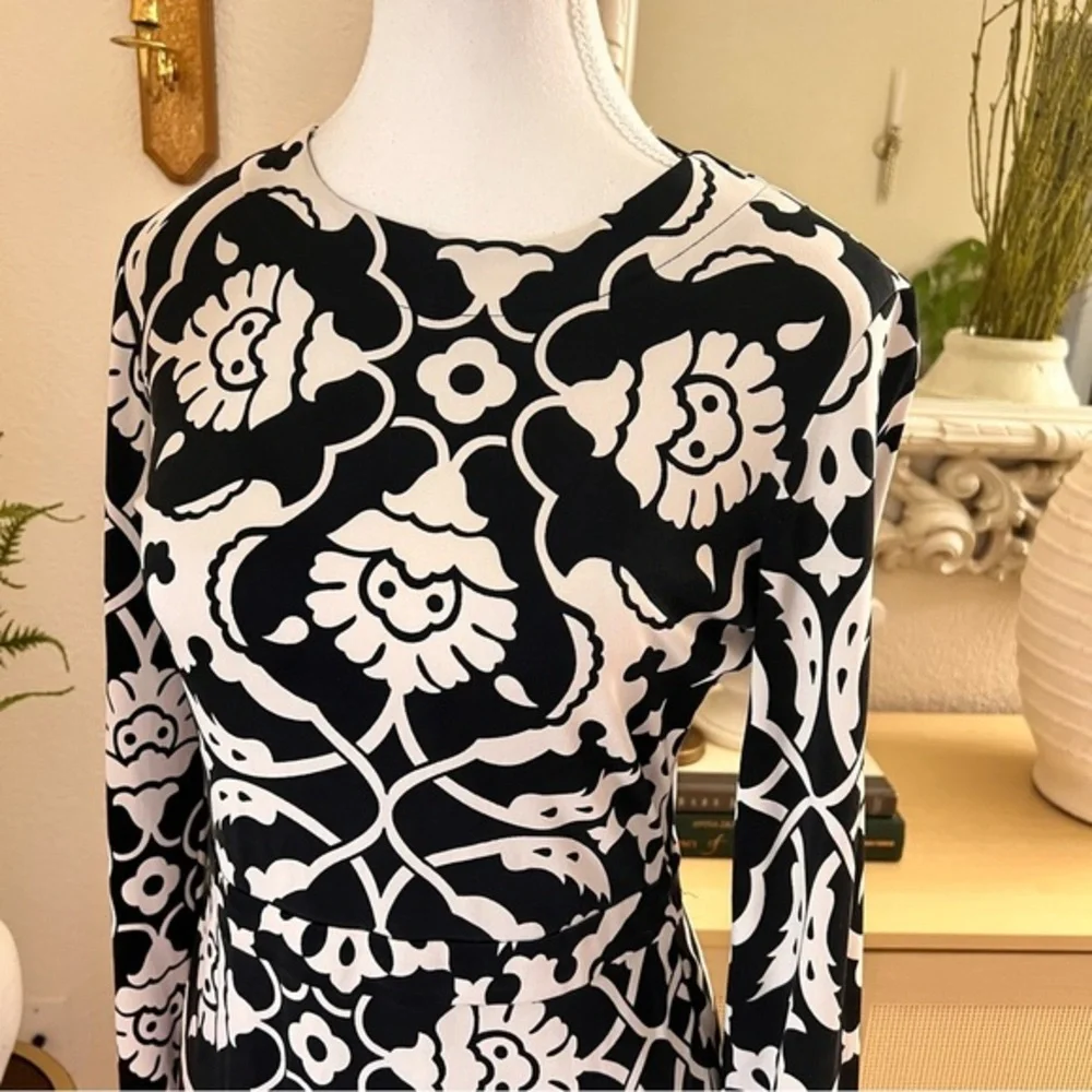 TORY BURCH Printed Black‎ White Silk Dress Women Size Small